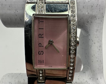 Vintage Esprit Damen rosa Zifferblatt Silber Tank Uhr mit