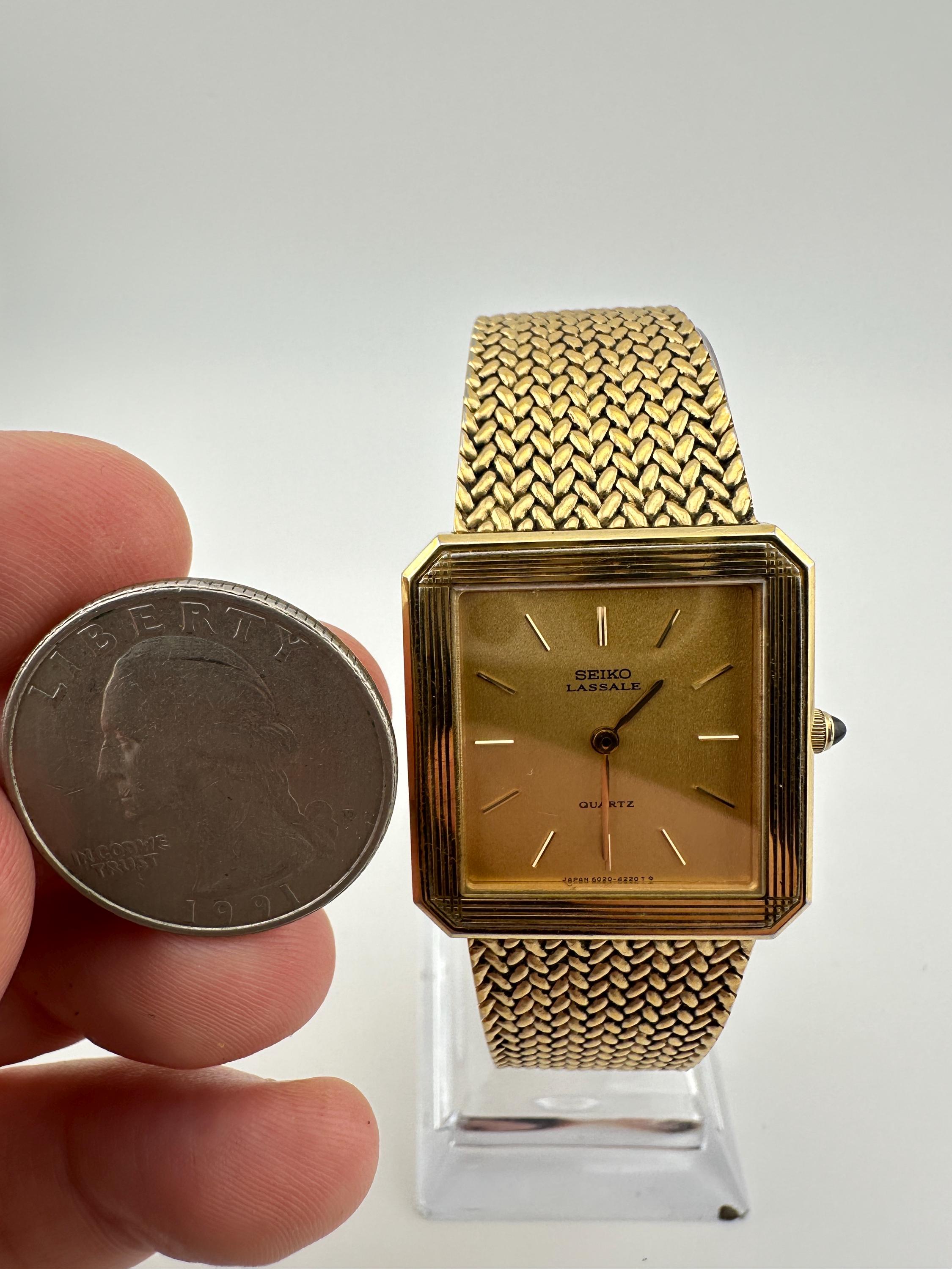 RARE Seiko Lassale Vintage 6020 Unisex Tank Watch Gold Tone