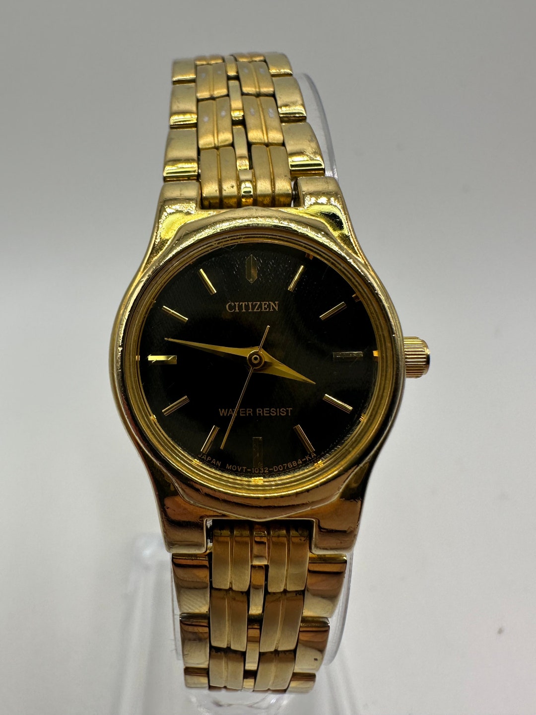 最高級 Vintage Citizen 1032 Gold Tone Ladies Watch Black Face アナログ（手巻き）