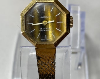 Vintage Dumai mechanische Wind Damen 17 Juwelen Armbanduhr Gold Ton Schweizer Geschenk ihre Frauen antikes Retro Handbuch Cocktailkleid Art Deco