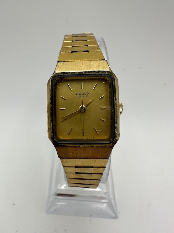Vintage Seiko 5421 Gold Tone Tank Watch Gift Her Ladies Women Mom