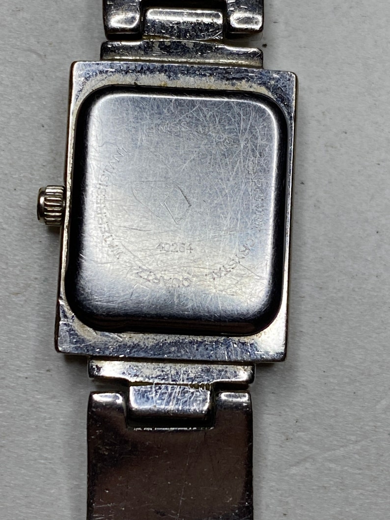 Vintage Odeon Damen Quarz Uhr Tank Stil ETA Uhrwerk Swiss made Saphir Kristall Silber Geschenk ihre Damen Frauen Diamant Perlmutt Bild 4