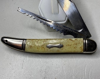 Vintage 1960's Colonial Cutlery fish Knife, Single Blade Tackle Box Item,  Nice Black Scales, Nickel Bolsters, Nice Condition 