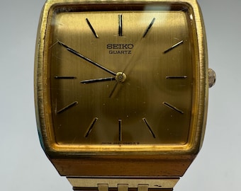Seiko 3421 vintage gold tone tank Watch Quartz men women unisex gift retro Japan rectangle fashion designer adjustable bracelet