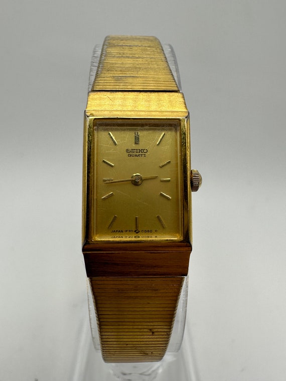 Vintage Seiko 1F20 Ladies Gold Tone Tank Dress Watch Gift Her