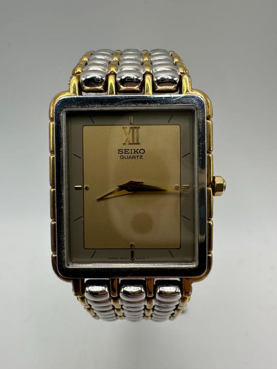 Seiko RARE Vintage 9020 Tank Watch Quartz Gold Silver Tone