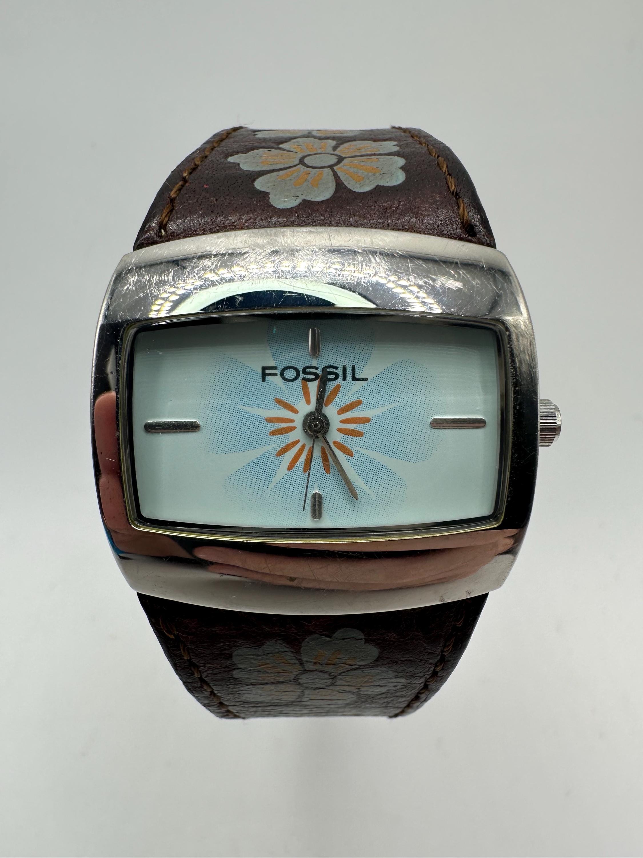 Fossil Women JR-8348 Flower Dial Leather Bund Strap Quartz