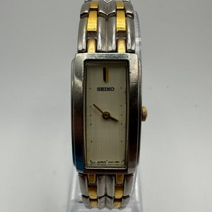 vintage Seiko N400 ladies rare tank Watch white rectangular face gold and silver gift her women mom fashion small designer