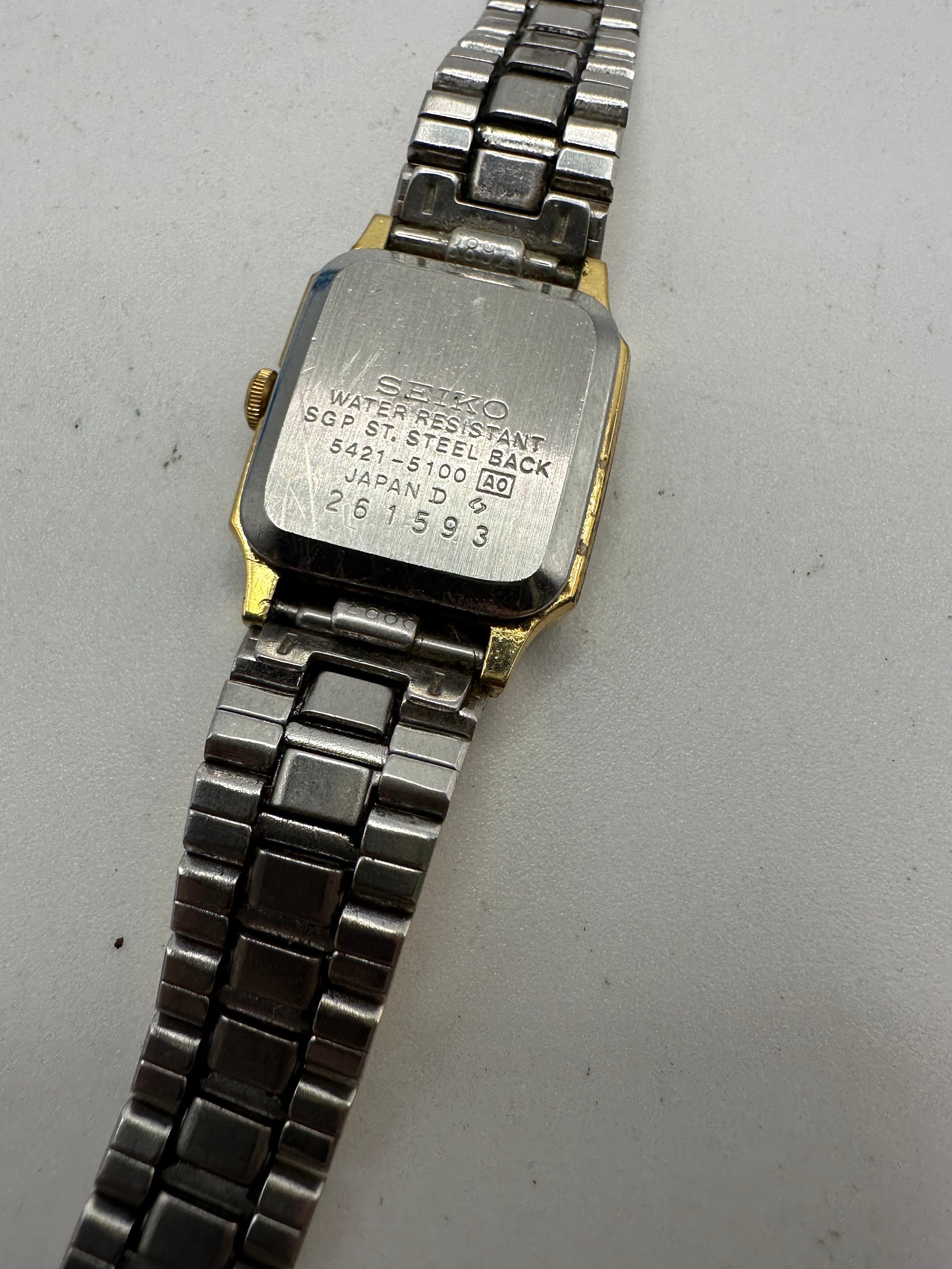 Vintage Seiko 5421 Gold Tone Tank Watch Gift Her Ladies Women Mom
