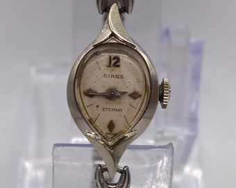 Rare Antique 14k gold Birks Etena mechanical wind watch Swiss Speidel bracelet white manual wind gift her ladies women Art deco