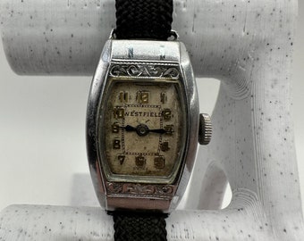 Vintage Westfield ladies mechanical wind watch art deco antique silver nato strap Swiss gift her ladies women small dainty