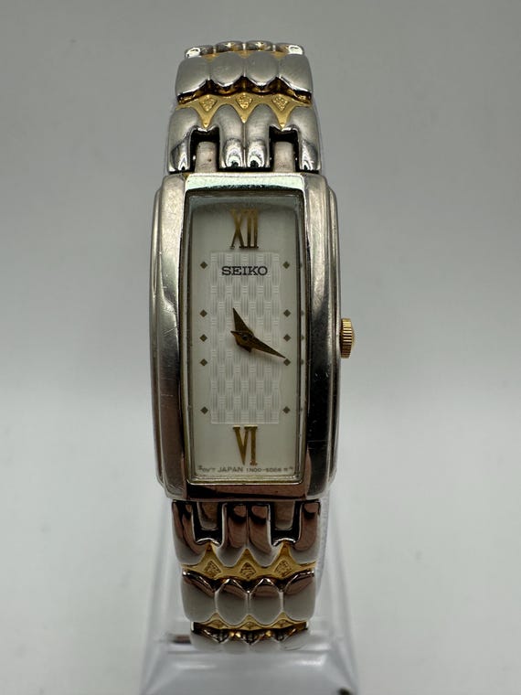 Vintage Seiko Gold Silver Tone Tank Watch Rectangle Face Roman
