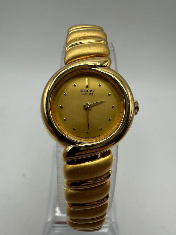 Vintage RARE Seiko 4N00 Gold Tone Ladies Circle Dress Watch Small