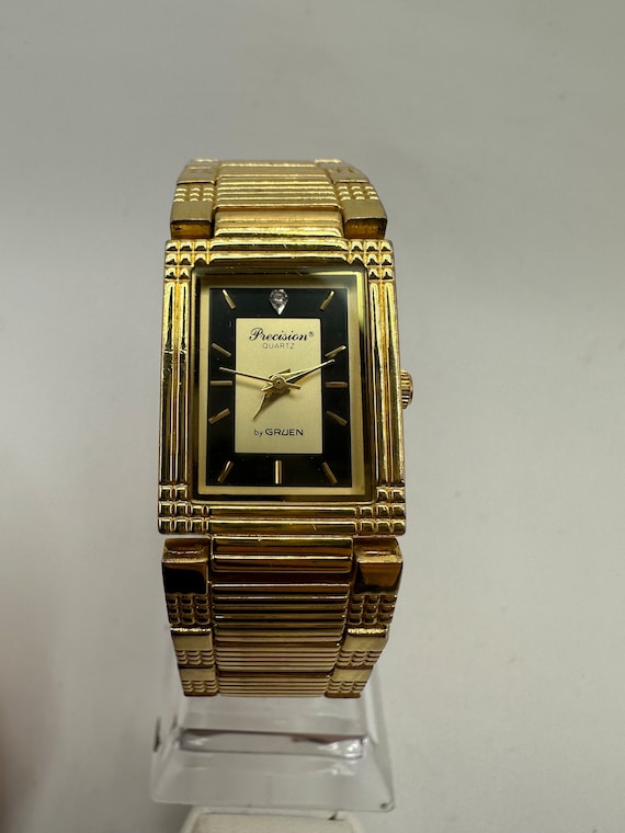 Vintage Gruen goldtone tank watch Gruen Tank Watch Women Black Dial Gold Tone Tank Style 227  main image 3