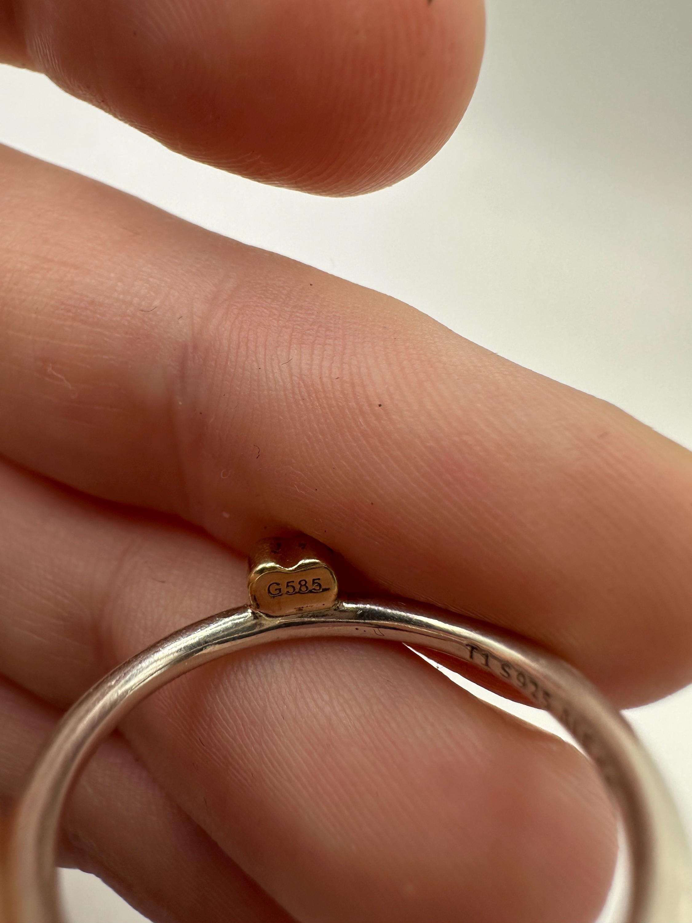 Genuine Pandora Sterling Silver and 14k Gold Two Tone Heart Ring