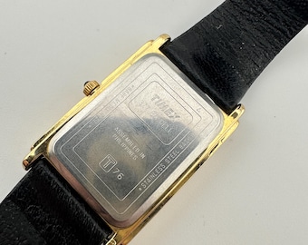 Vintage Timex tank タイメックス　タンク　腕時計　メンズ Vintage MINT Timex Tank Watch Gold Tone White Face Black Leather
