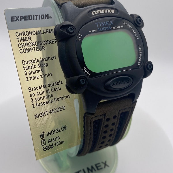 BRAND NEW vintage Timex expedition old stock lcd qaurtz watch indiglo Leather rare with display gift him her men women display 38mm retro