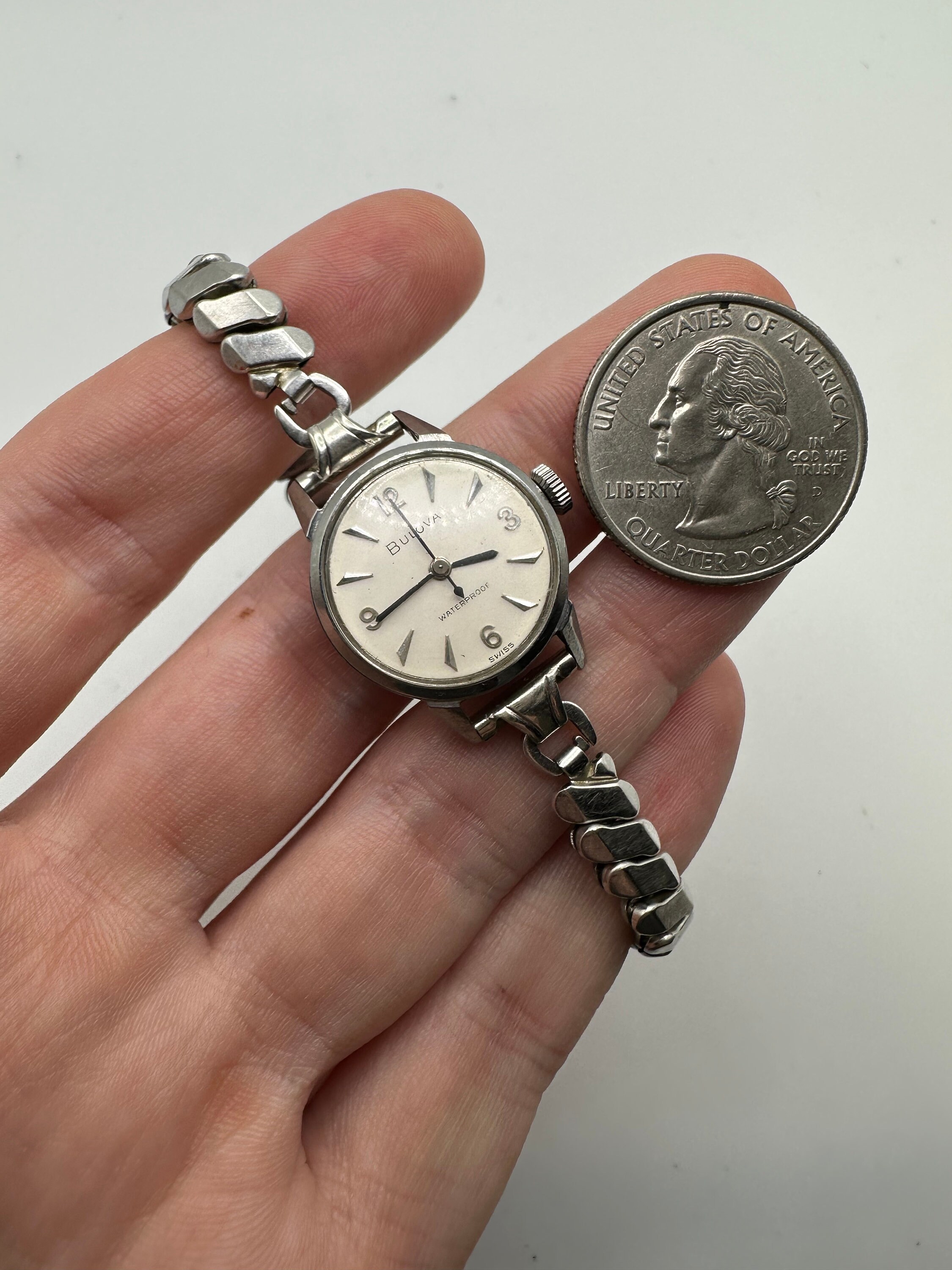 RARE Bulova Vintage 7BUC Mid 1950s Ladies Silver Mechanical 