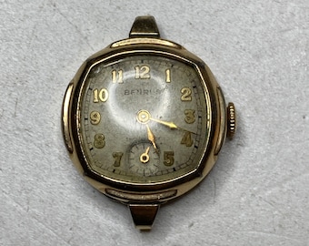 Proyecto o piezas rotas Benrus AV 12 viento mecánico Art Deco reloj tono oro bricolaje manual antiguo vestido suizo damas mujeres