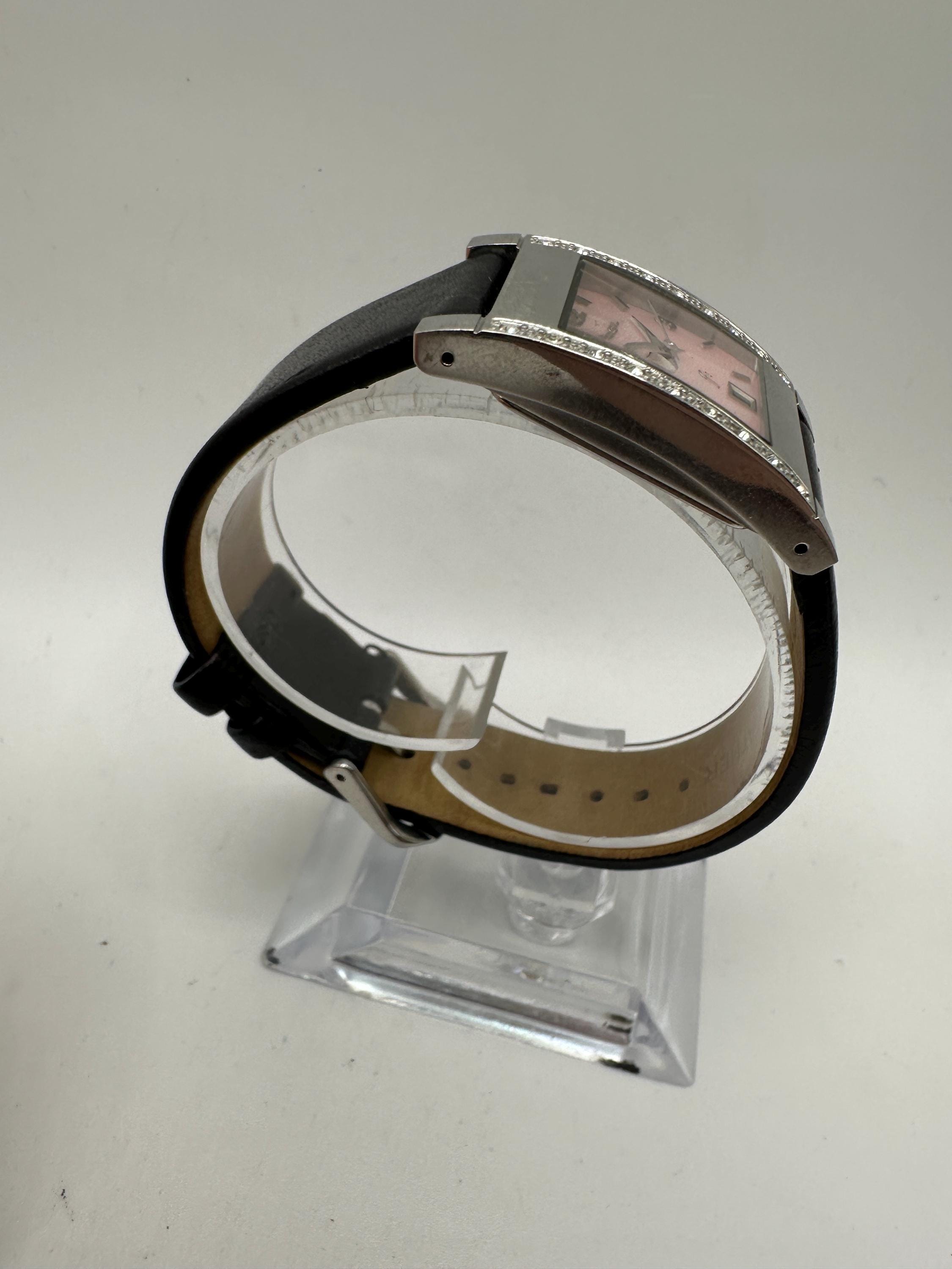 Vintage Fossil Silver Tone Ladies Faux Diamond Tank Watch 