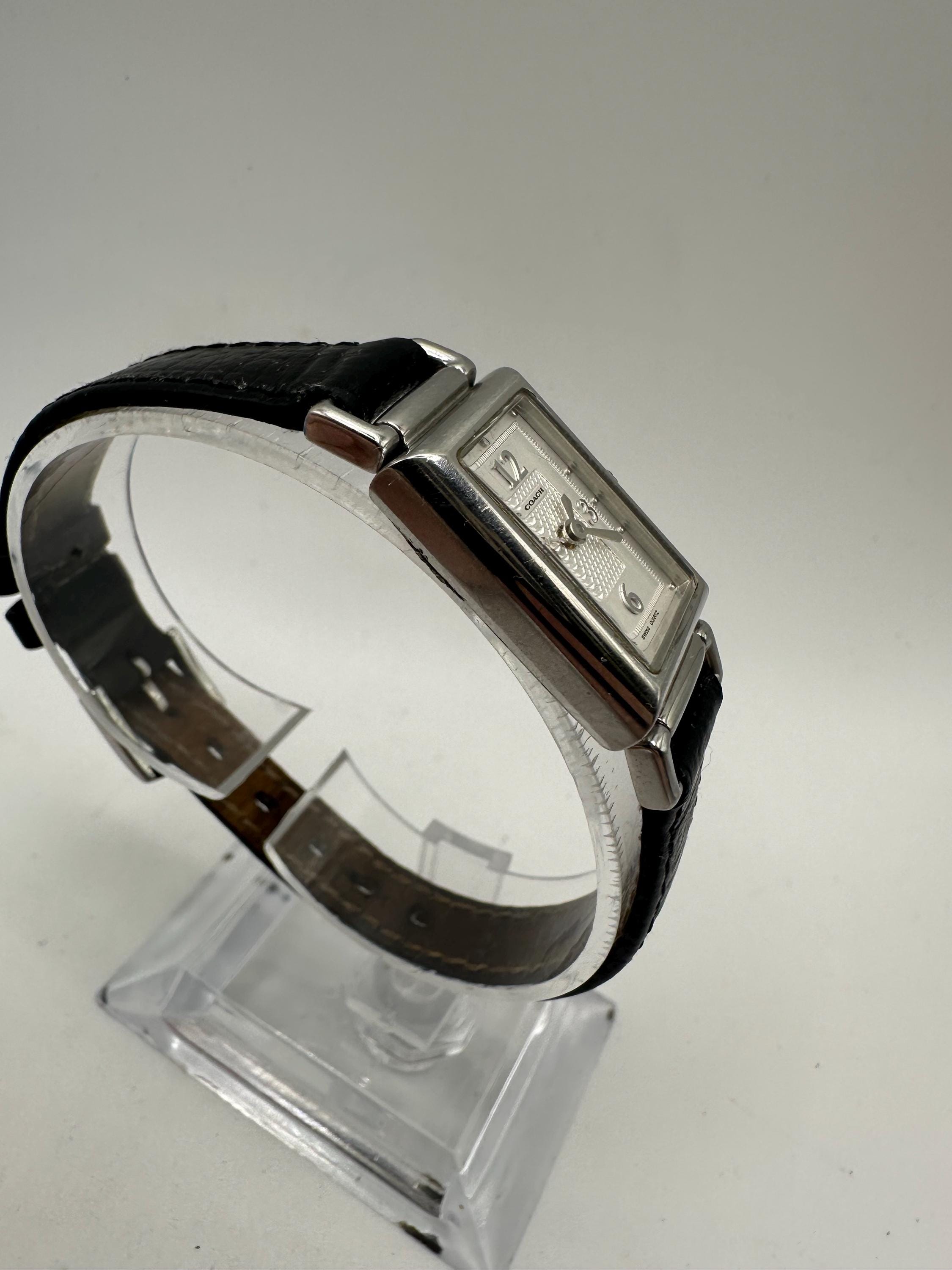 Coach Vintage Swiss Made Ladies Silver Tank Watch Black 
