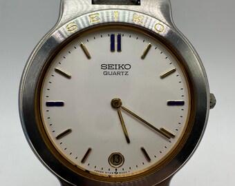 SÄLLSYNT Seiko vintage 5Y29 unisex kvartsklocka guld silver present honom henne män kvinnor 1980-tals japansk dressklocka vit urtavla samlarobjekt