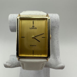 Vintage Lorus gold tone quartz tank Watch 26mm faux white leather strap japan dress her ladies women