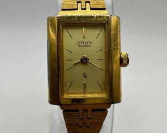 vintage Citizen ladies gold tone tank Watch rectangle face small dainty fashion designer gift her women mom sale