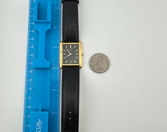 Seiko 7N29 Vintage Gold Tone Tank Watch Black Leather Strap  display picture 1