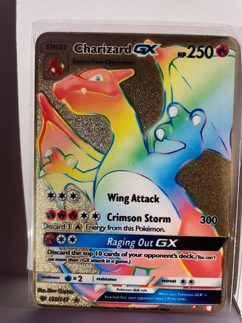 Rainbow Charizard GX Golden Metal Pokemon Card Unique Shiny Etsy