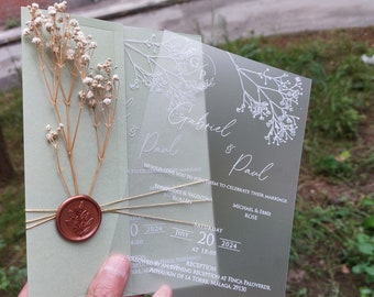 Sealed Elegant Wedding Invitation Card, Dried Flower Invitation Card, Clear Acrylic PVC Invitation Card, Engagement Event Invitation Card