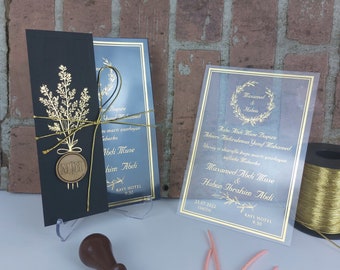 Acryl Hochzeitseinladung, Verlobungsfeier Einladung Vorlage, Sweet 16 Einladung, Hochzeit Detailkarte, Kundenspezifisches Wachssiegel und getrocknete Blume
