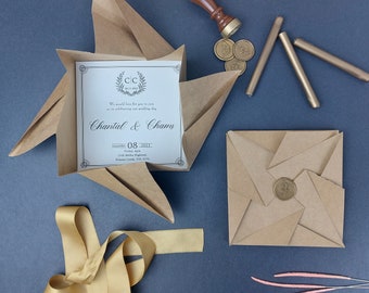 Unique Origami Wedding Invitation, Elegant Sweet 16 Invitation, Handmade Origami Envelope with Custom Wax Seal, Wedding Details Card