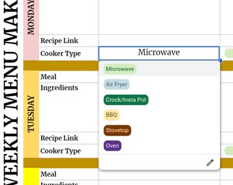 Weekly Menu Planner (Google Sheet Template)