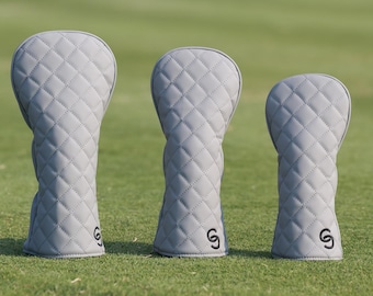 Ensemble de couvre-chefs de golf matelassés gris - Motifs de couvre-chefs de golf classiques - Coutures haut de gamme, doublure durable - Cadeaux de golf idéaux