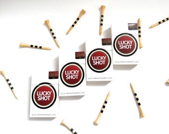 Lucky Shot Premium Bamboo Golf Tees | x4 Pack, 72 Golf Tees | Size 2 3/4 -  70mm  | Iconic Packaging | Durable | Eco-Freindly | Golf Gift