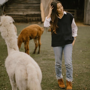 Hand knitted alpaca wool sweater vest, Women wool vest with short sleeves, V neck alpaca pullover vest, Oversized knit sweater vest image 6