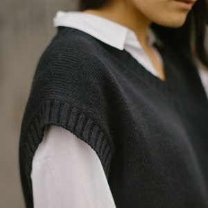 Hand knitted alpaca wool sweater vest, Women wool vest with short sleeves, V neck alpaca pullover vest, Oversized knit sweater vest image 3