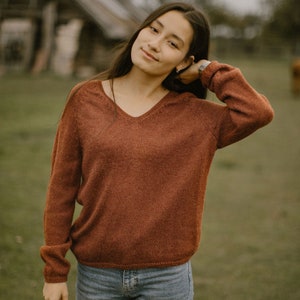 Loose knit ALPACA SWEATER for women, 25 COLORS, Oversized V-neck sweater for fall and winter, Womens alpaca wool sweater, Alpaca gifts image 2