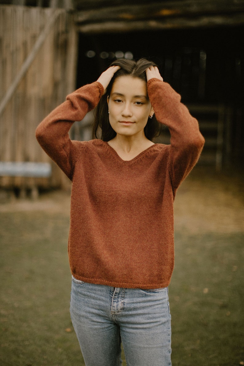 Loose knit ALPACA SWEATER for women, 25 COLORS, Oversized V-neck sweater for fall and winter, Womens alpaca wool sweater, Alpaca gifts image 9
