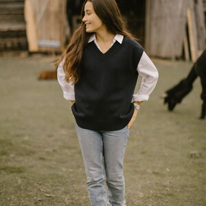 Hand knitted alpaca wool sweater vest, Women wool vest with short sleeves, V neck alpaca pullover vest, Oversized knit sweater vest image 7