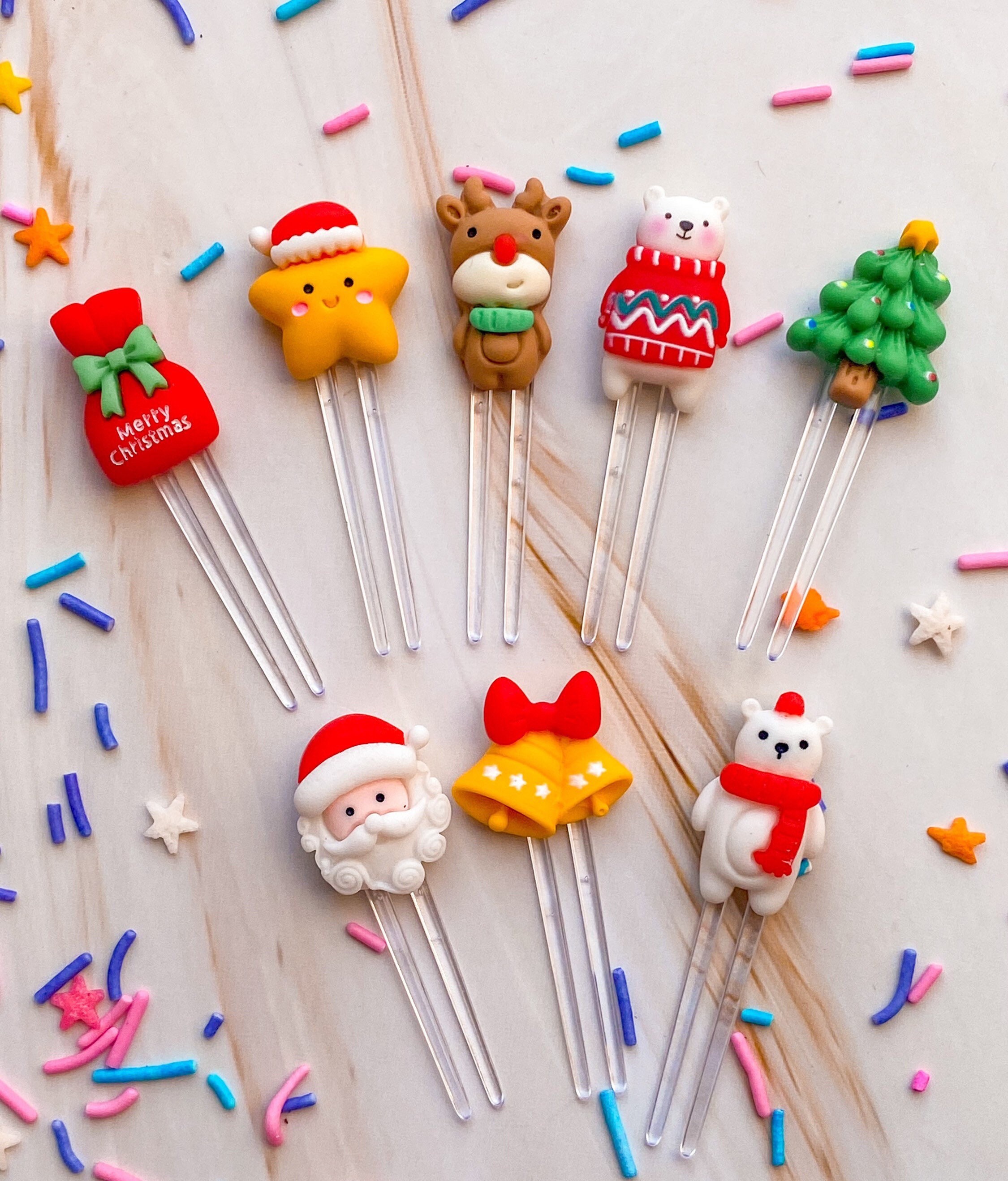 Cute lunch bite picks, Food picks, Bento picks, Bento Lunch, Kids Lunch Picks, Christmas food decoration, Food picks for picky eater