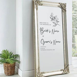 Calcomanía de espejo para bodas - Espejo de boda personalizado - Letrero de espejo de boda personalizado - Espejo de bienvenida - Letrero de vinilo con espejo de recepción personalizado