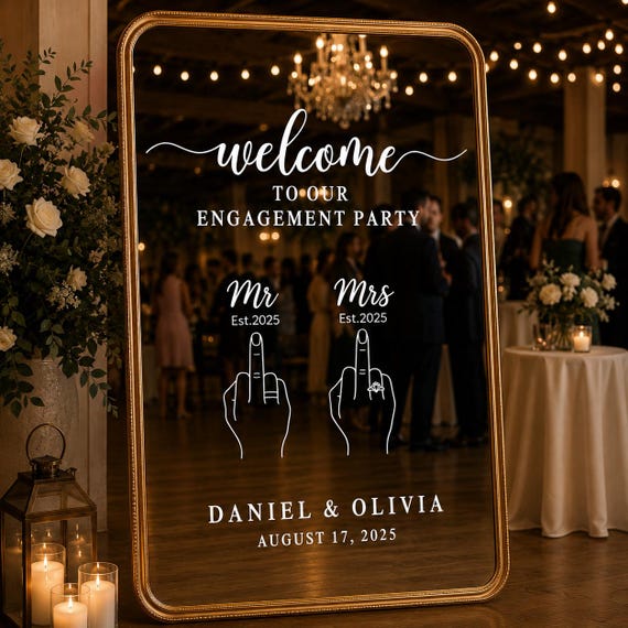 Engagement Party Mirror Decal: Engagement Party Sign – Personalized Mr. and Mrs. Welcome Sign – For Future Mr. & Mrs.