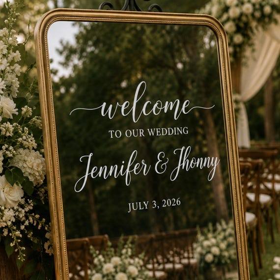 Wedding Mirror Decal: Wedding Welcome Sign – Personalized Welcome Sign – For Bride and Groom