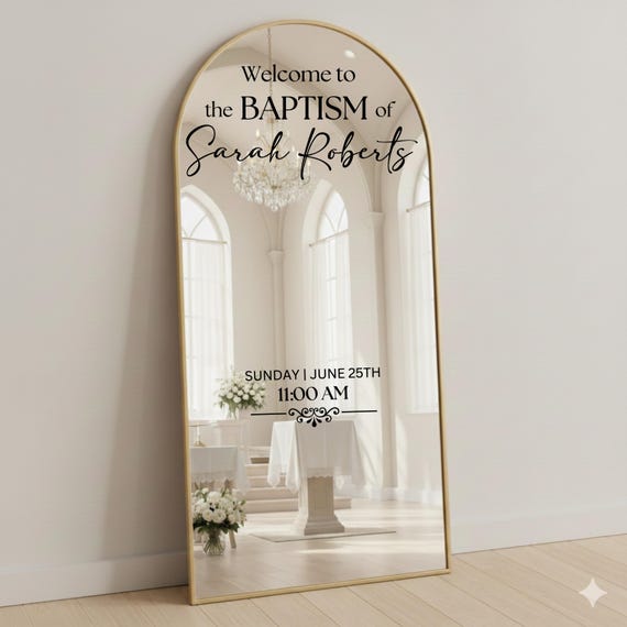 Baptism Mirror Decal | Custom Religious Decals | Religious Event Sign for Church, Christening or Communion