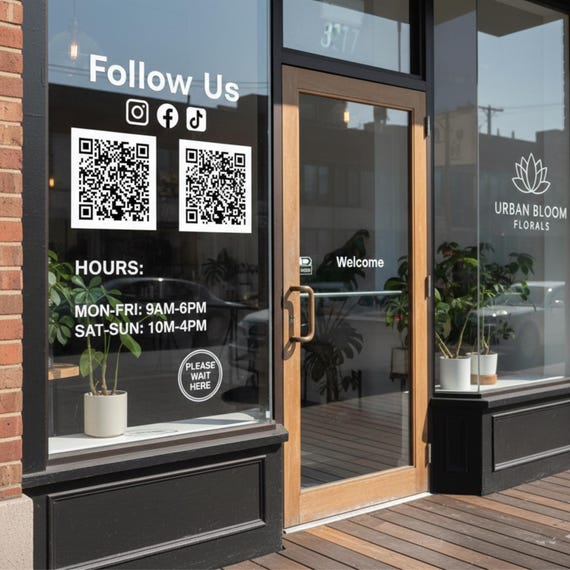 Business Decal: Follow Us QR Code Window Sign | Custom Business Sticker | Vinyl Sign for Storefront, Salon or Boutique