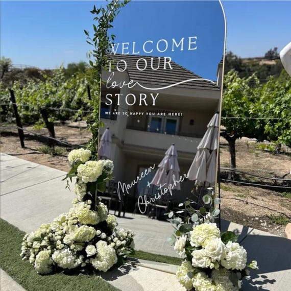 Welcome to our Love Story Wedding Mirror Sign: Wedding Mirror Decal | Elegant and Timeless Vinyl Decals for Bride and Groom