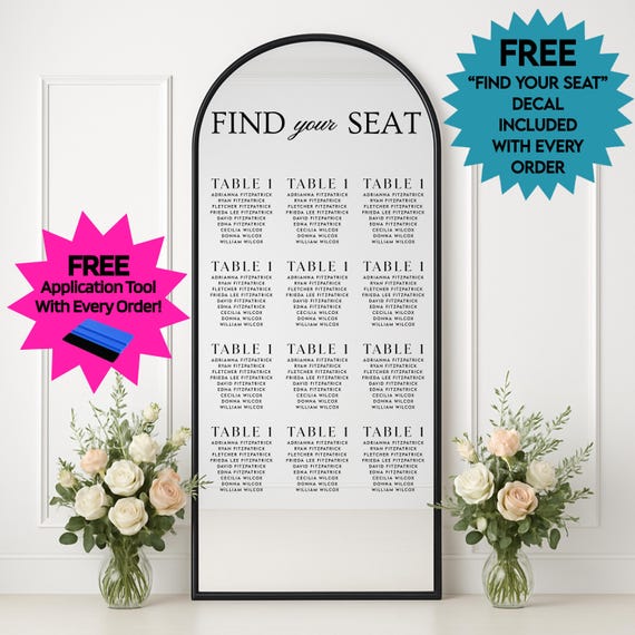 Personalized Wedding Seating Chart: Wedding Welcome Sign | Seating Chart | Reception Table Assignments | Custom Decals for Bride & Groom