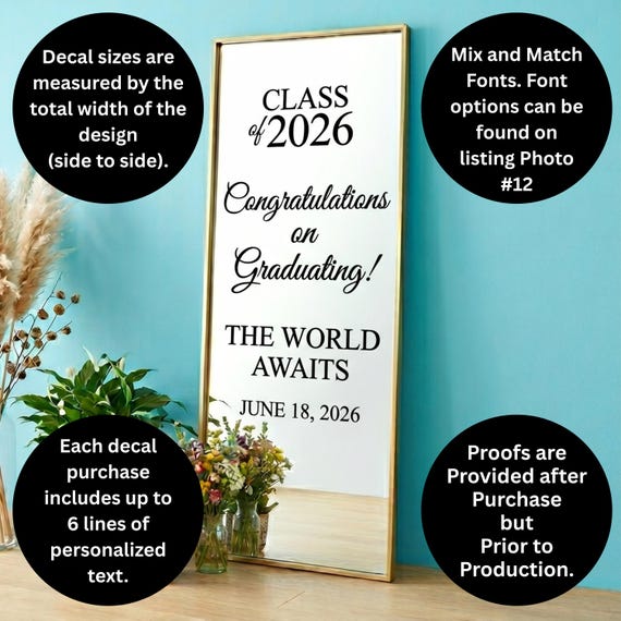 Custom Vinyl Decal: Personalized Mirror and Window Decals – Elegant Custom Sign Design – For Weddings, Events & Business Displays